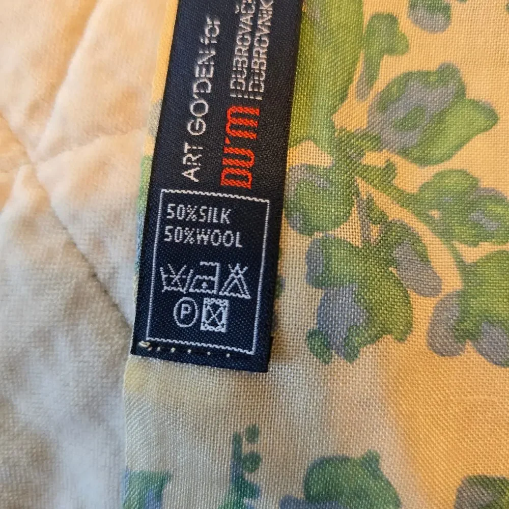 Art Go'den Du'm Silk Wool Blend Scarf Wrap Women's Green Blue Damask Boho Chic